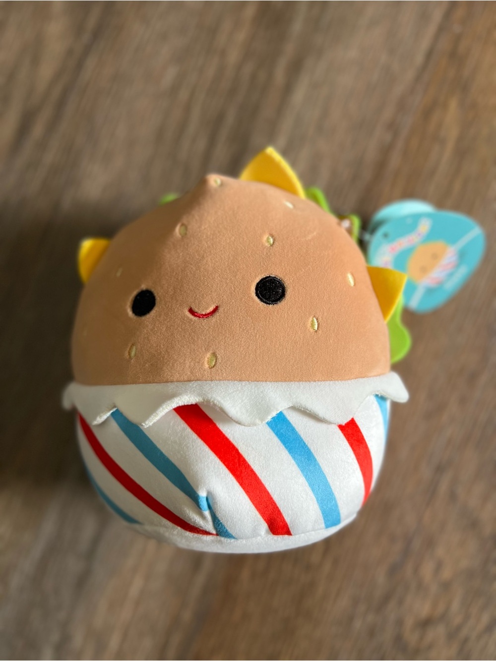 Squishmallows Striped Cupcake Plush in Tan with Red & Blue Accents